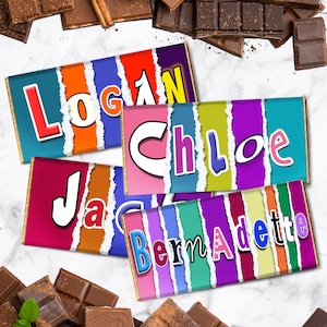Voornaam Chocoladereep | Gepersonaliseerd met elke voornaam | Kleuropties voor jongens en meisjes | Cadeau voor hem | Cadeau voor haar