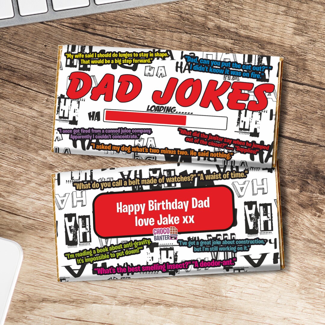 DAD JOKES Funny Chocolate Bar Wrapper Includes Jokes Personalised With A Message on Back
