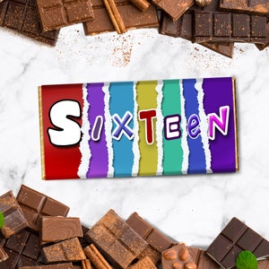 16th Birthday Novelty Chocolate Bar  | Sixteen | Printed chocolate wrapper | 16th Birthday Gift | 16th Chocolate Gift | Gift for 16th