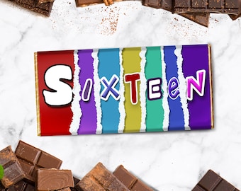 16th Birthday Novelty Chocolate Bar  | Sixteen | Printed chocolate wrapper | 16th Birthday Gift | 16th Chocolate Gift | Gift for 16th