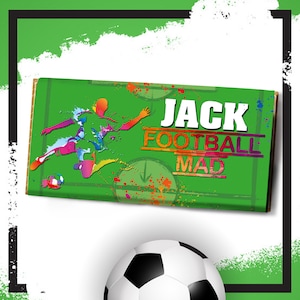 FOOTBALL MAD Chocolate Bar | Personalised With Any Name and a Message On Back | Footballer Birthday | Gift for him | football fan gift