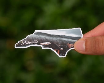 Asheville, North Carolina・3" Waterproof Vinyl Sticker・Vivid Colors・Laptop Sticker・Durable Decal・Traveler Gift・Water Bottle Sticker
