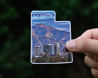 Salt Lake City, Utah・3" Waterproof Vinyl Sticker・Vivid Colors・Laptop Sticker・Durable Decal・Traveler Gift・Water Bottle Sticker・Bumper Sticker