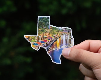 San Antonio, Texas・3" Waterproof Vinyl Sticker・Vivid Colors・Laptop Sticker・Durable Decal・Traveler Gift・Water Bottle Sticker・Bumper Sticker
