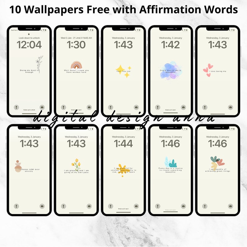 2024 iPhone Calendar Wallpapers, Affirmation Words, 5 Neutral Colors, 1