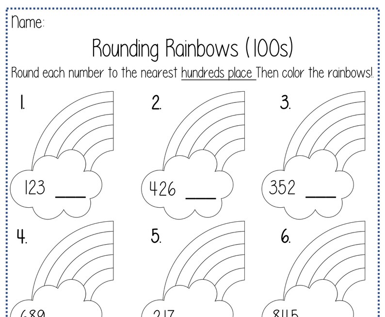 Rounding Rainbow Worksheets (10's, 100's, 1000's) - Etsy