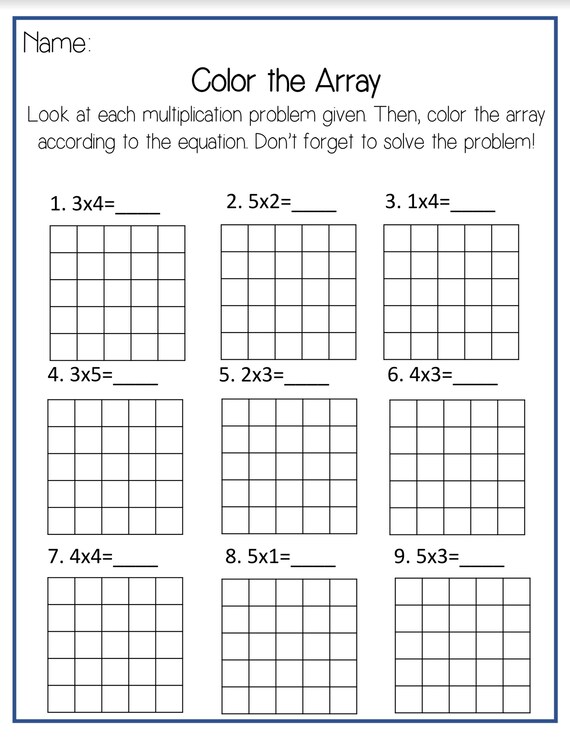 3rd grade math worksheets multiplication arrays