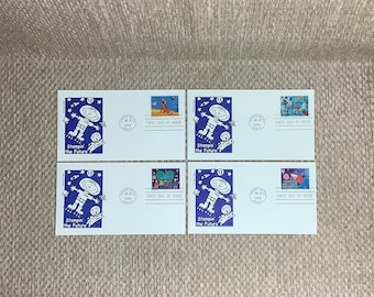 Space, Set of 4 First Day Covers, Stamps, Unaddressed, Kids