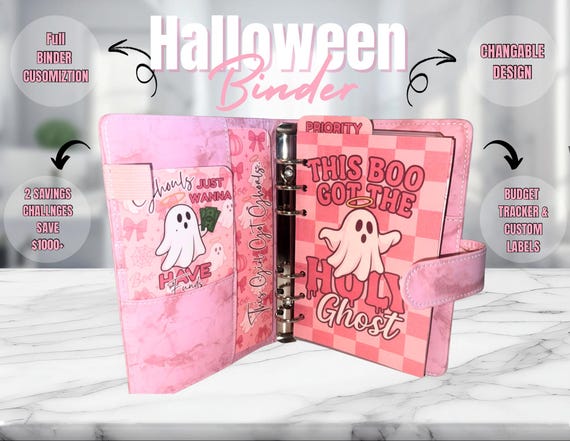 Halloween Pink Ghost Budget Binder | Holy Ghost Cash Envelopes & Boo-tiful Savings Challenge | Save 1000+