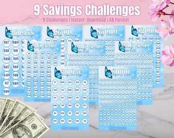 Butterfly Savings Challenge Starter Set| Set of 9 Savings Challenge Trackers | Savings Challenge Bundle| Unlimited Use| Instant Download