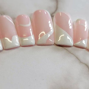 Pink & White Abstract Swirl Nails | Spring Nails | Bespoke Nails | Custom Nails | Stick On Nails | Press On Nails | False Nails | UK Made