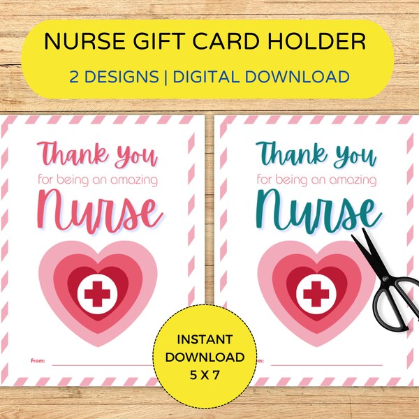 Printable Thank You Card | Nurse Appreciation Gift Card Holder | Nurse Holiday Card | Last Minute Card for Nurses | Card Template