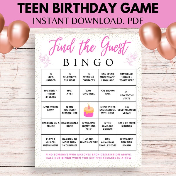 Teenager Birthday Activities | Girl Birthday Party Game | Games for Her Sweet 16 | Teen Birthday Games | Printable Game | US letter Size PDF