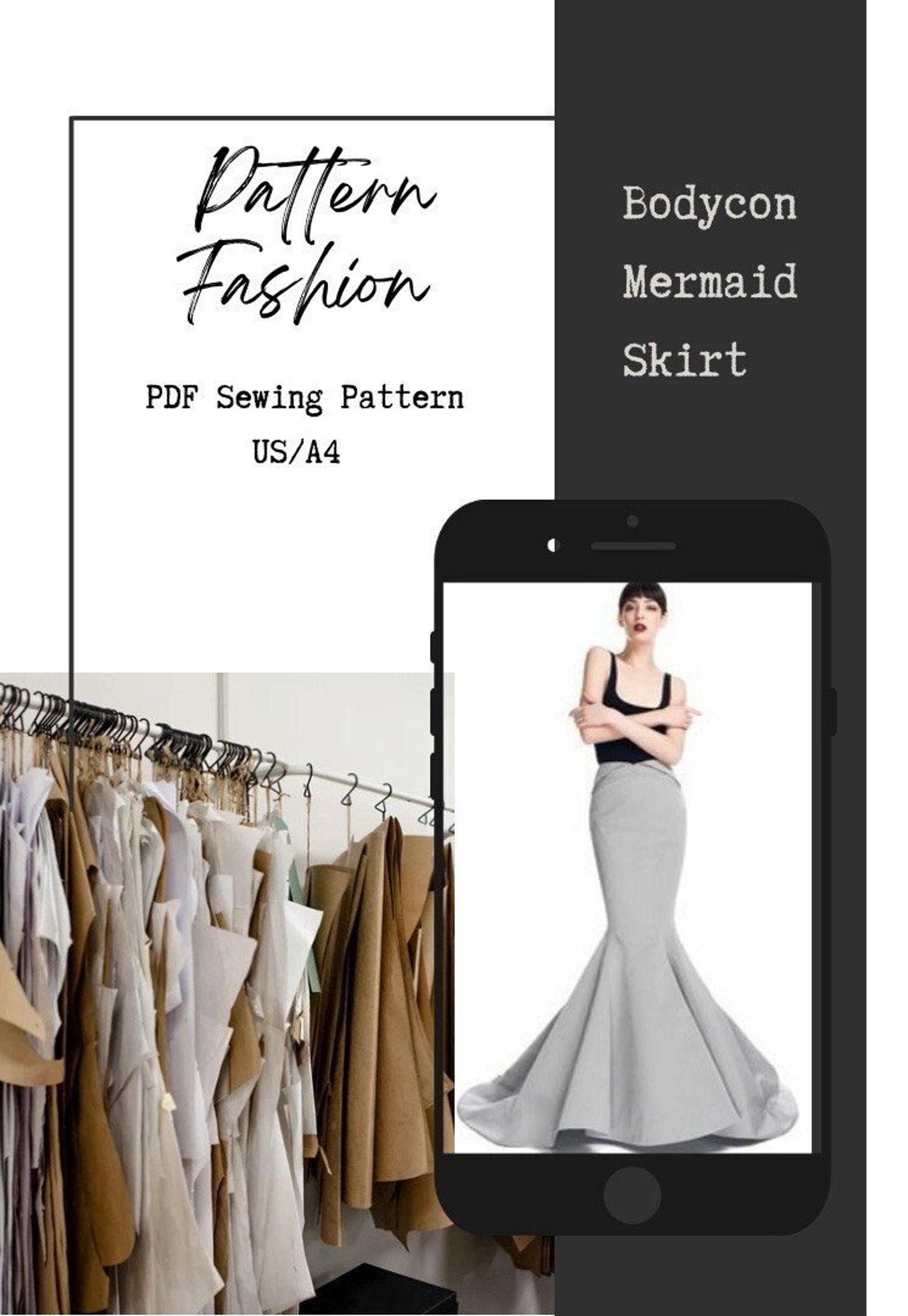 Bodycon Mermaid Gown Skirt PDF Sewing Pattern Etsy