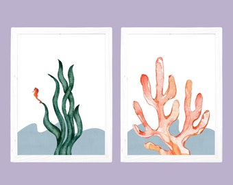 Under the Sea | Coral | Seahorse | Minimalist Wall Art