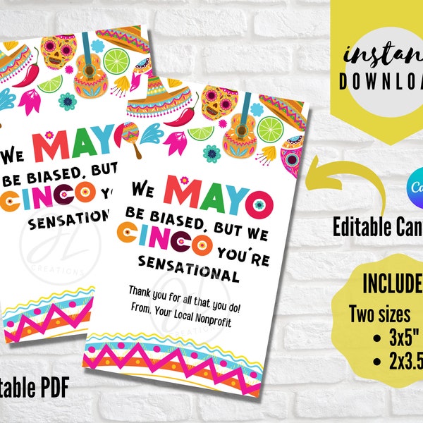 Appreciation Gift Tag, We Mayo be biased but we Cinco your sensational, Cinco de Mayo, Thank You Gift Tag, Volunteer, Staff, Employee, Donor