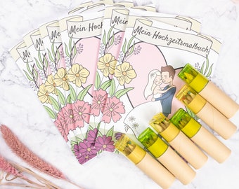 Wedding coloring book for children - set of 6 - coloring book for the wedding with colored pencils and sharpeners - children's coloring book with 28 pages