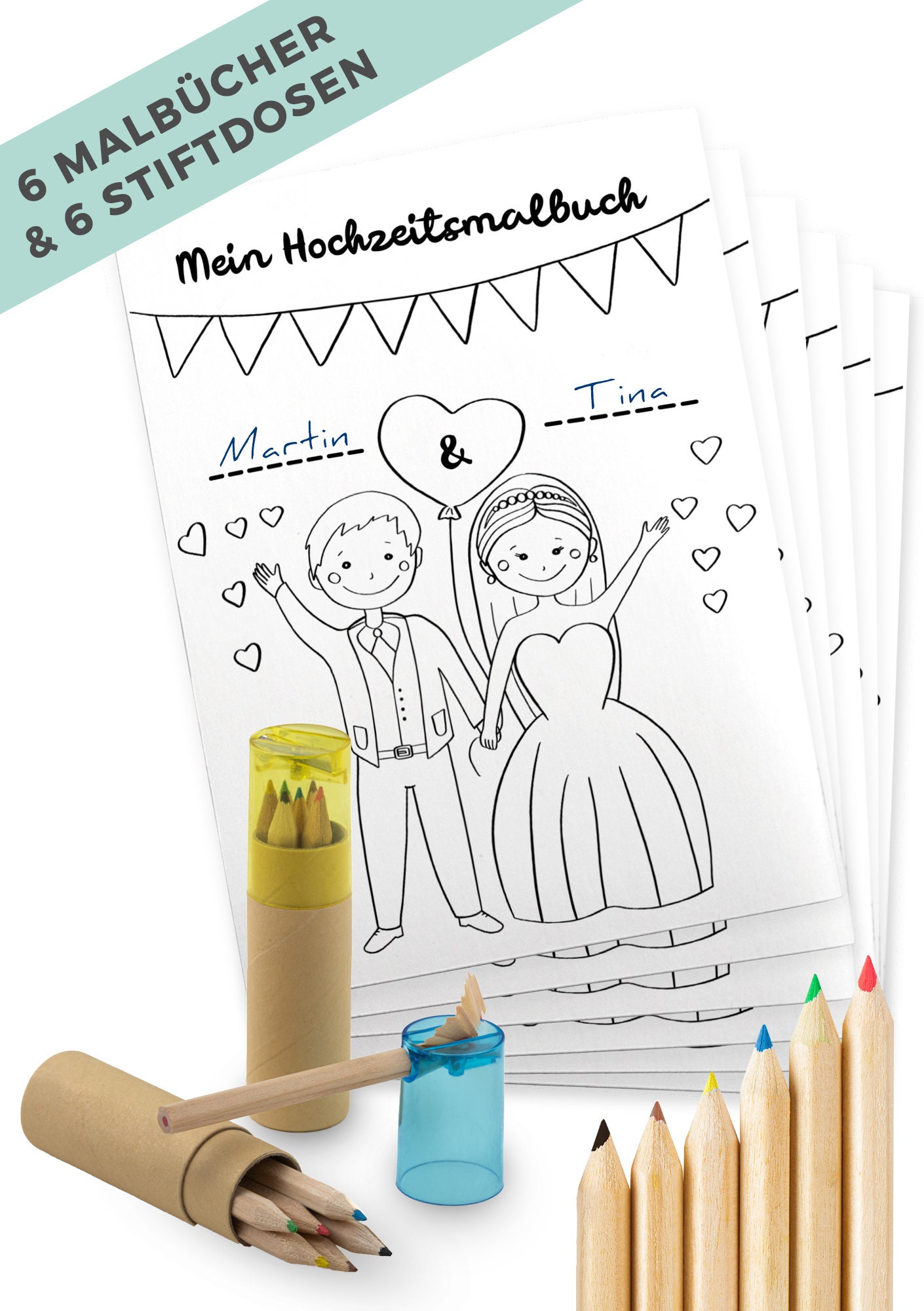 Nordstern Hochzeits Malbuch 6er Set - Mit Buntstiften & Stickern Für Kinder