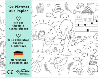 Platzsets zum ausmalen - 12 Stück in DIN A3 - Gastgeschenk zur Hochzeit oder zum Geburtstag - Ideal für Bunt,- Filz und Wachsstife