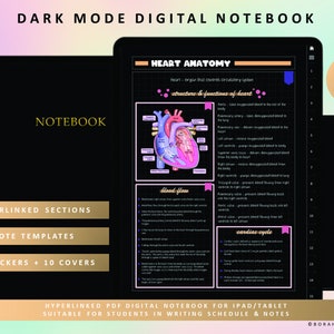 Dark Mode Digital Notebook, Portrait Digital Notebook, Android Notebook, Goodnotes Notebook, Notability Notebook, Xodo Notebook, Hyperlinked