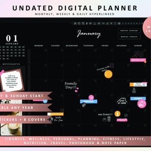 Undated Digital Planner, iPad Planner, GoodNotes Planner, Notability Planner, Xodo Planner, Dark Mode Planner, Reuse Planner, Daily Planner