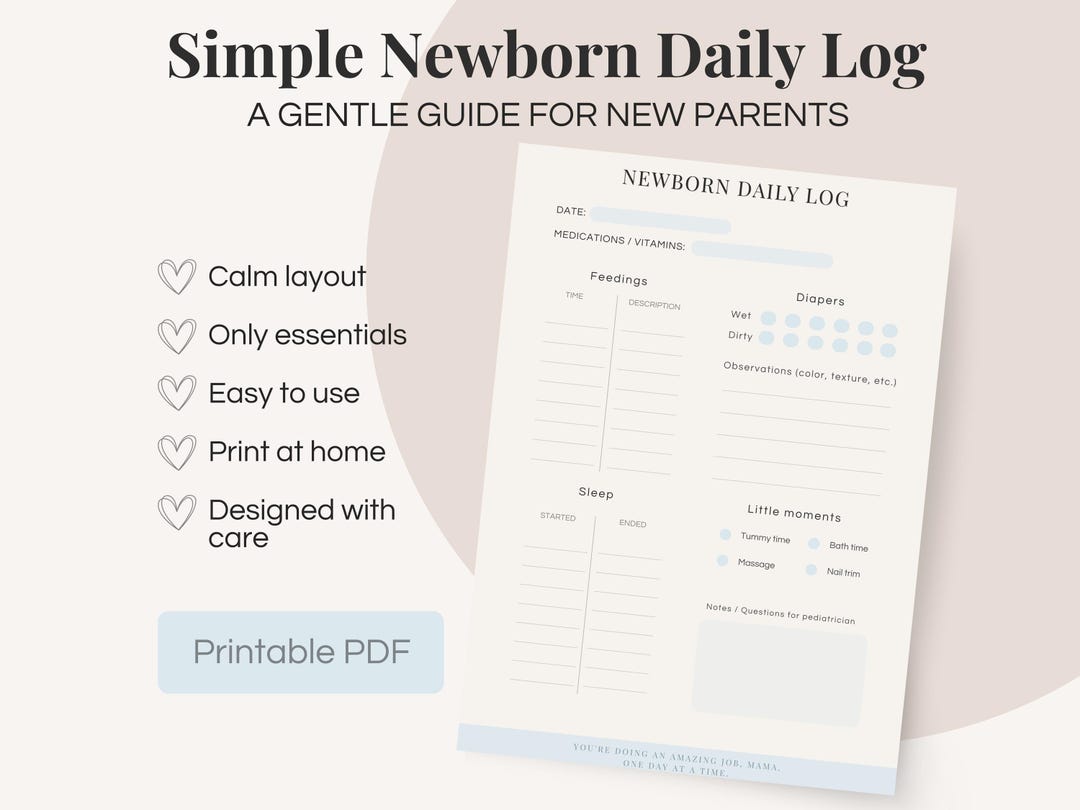 Newborn Daily Log Printable PDF | Baby Feeding, Sleep & Diaper Tracker ...