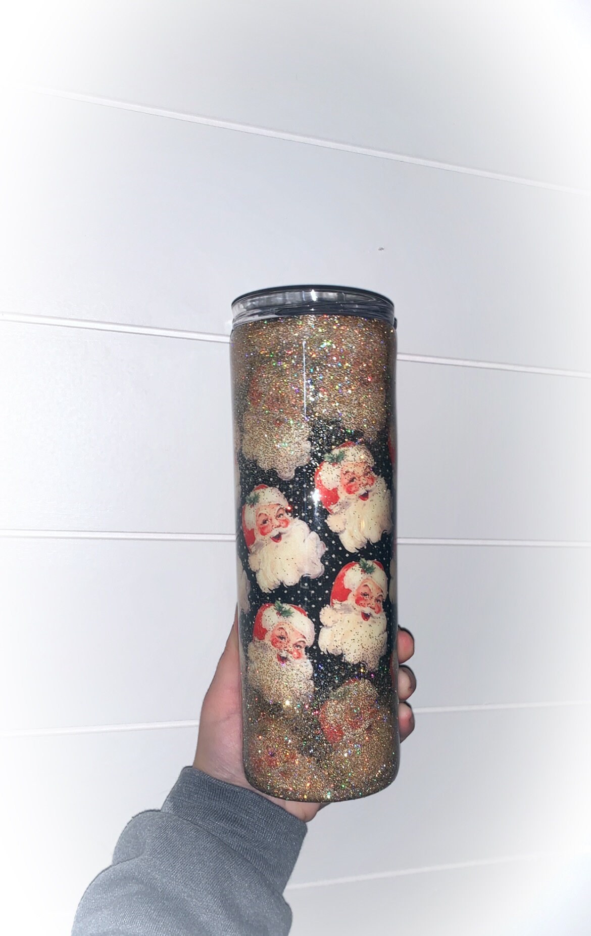 Vintage Santa Scrapbook Paper Tumbler With Gold Glitter Etsy