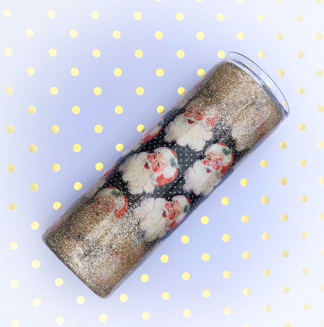 Vintage Santa Scrapbook Paper Tumbler With Gold Glitter Etsy