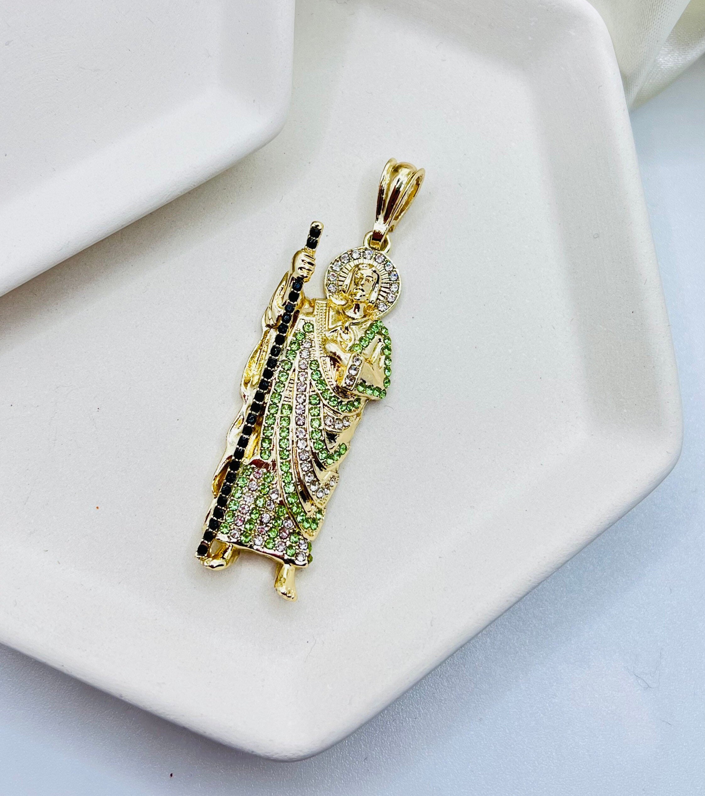 Big Iced Out San Judas 3 Tone Pendant 