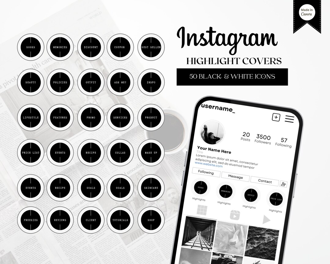 Black and White Instagram Highlight Covers, Black Instagram Icons, Minimalist Instagram