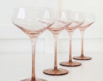 Wood Handblown Crystal Coupe Glass Set