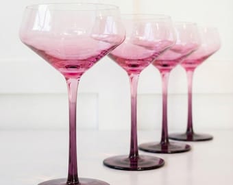 Chrysanthemum Handblown Crystal Coupe Glass Set