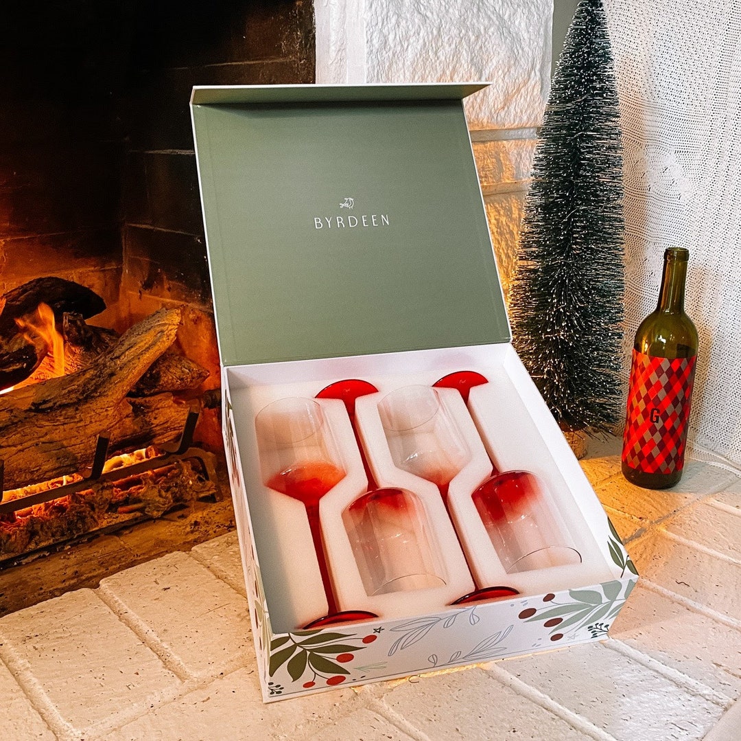 Holiday Wine Glass Set Handblown Crystal Etsy