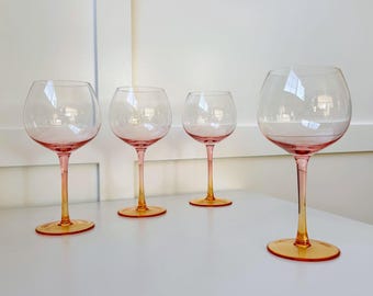 Amber Handblown Crystal Balloon Glass Set