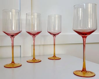 Amber Handblown Crystal Wine Glass Set