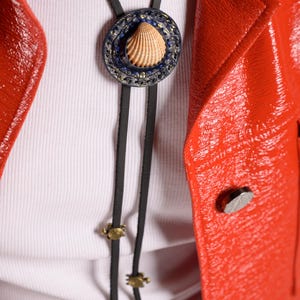 Handmade Leather Bolo Tie: Amber Pendant, Western Boho Style