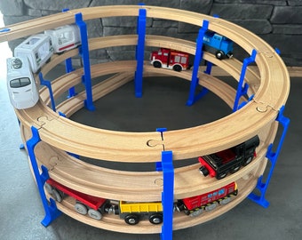 NEW now with extension to go down again / spiral ramp for the wooden train / 3-story roundabout bridge / without wooden rails