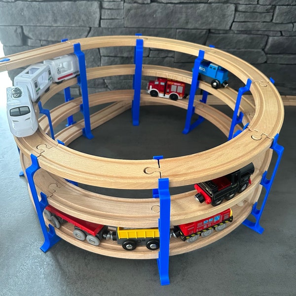 NOUVEAU maintenant avec extension pour redescendre / rampe en spirale pour le train en bois / pont rond-point à 3 étages / sans rails en bois