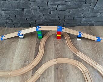 16 Adaptateurs Ponts Pour Chemins De Fer En Bois – Compatibles BRIO Et Duplo, Rails Droits Et Connecteurs, Extension Pour Circuit Train Enfant