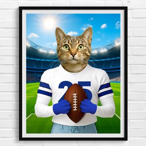 Football Pet Portrait, Custom Cat Portrait, Dog Painting, Football Player Gift, Personalized Sports Decor, Funny Cat Dad Gifts Christmas