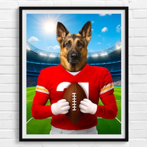 Football Pet Portrait, Custom Dog Portrait, Cat Painting, Football Player Gift, Personalized Sports Decor, Funny Dog Dad Gifts Christmas