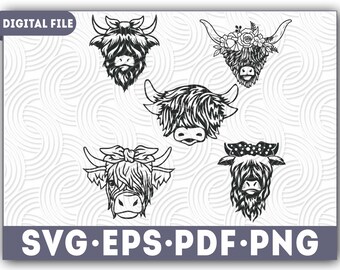 Highland Cow svg, 5 files, highland cow bundle svg, Highland Heifer svg, Cow svg, Cow Png, Cow with Flower Crown SVG, Cute Cow svg, cricut.