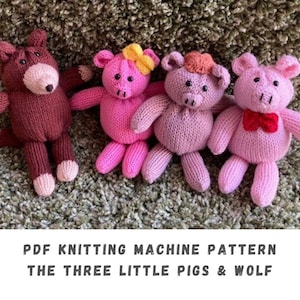 Three little pigs and Wolf Knitting Machine Pattern - Circular Knitting Machine PDF Pattern - Addi Express, Sentro, Addi King, Knitting pat