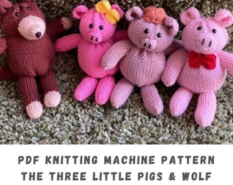 Three Little Pigs & Wolf Knitting Machine Pattern (PDF Pattern)