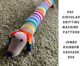 Modello macchina per maglieria circolare Rainbow Sausage Dog - Modello PDF per macchina per maglieria circolare - Addi Express, Sentro, Addi King, Knitting