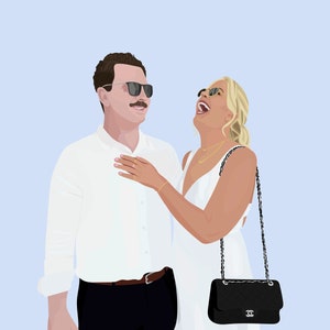 Retrato digital personalizado, presente de casamento/aniversário personalizado, ilustração simples e minimalista de desenho animado, arte de design para impressão, foto de perfil