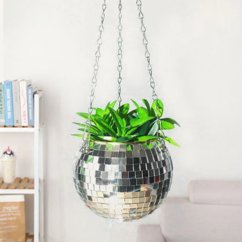 Hanging Disco Ball Planter Mirror Ball Plant Pot Retro Round Etsy UK