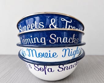 Personalised Metal Snack Bowl - Custom Enamel Bowl for Movie Night, Gaming & Treats