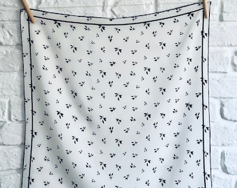 Black & White Floral Silk Scarf: Handmade Crepe de Chine