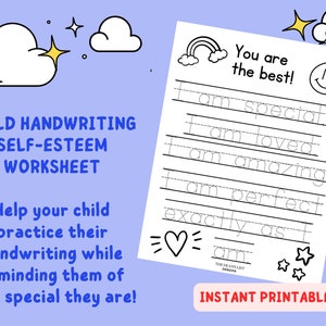 SELF-ESTEEM WORKSHEET Handwriting Printable Digital File for Kids